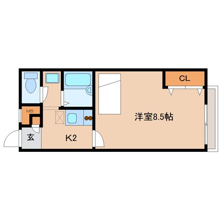 一分駅 徒歩8分 2階の物件間取画像